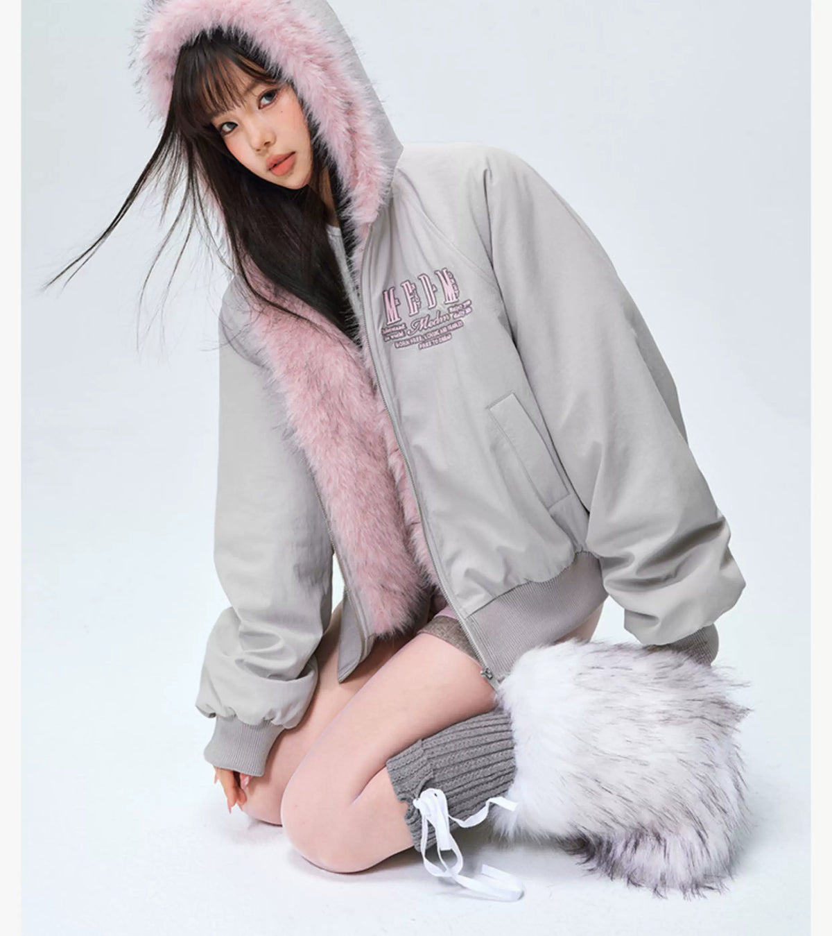 Faux Fur Trim Oversized Bomber Jacket