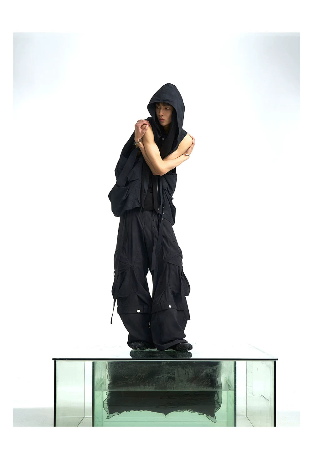 Draped Utility Hooded Zip Vest