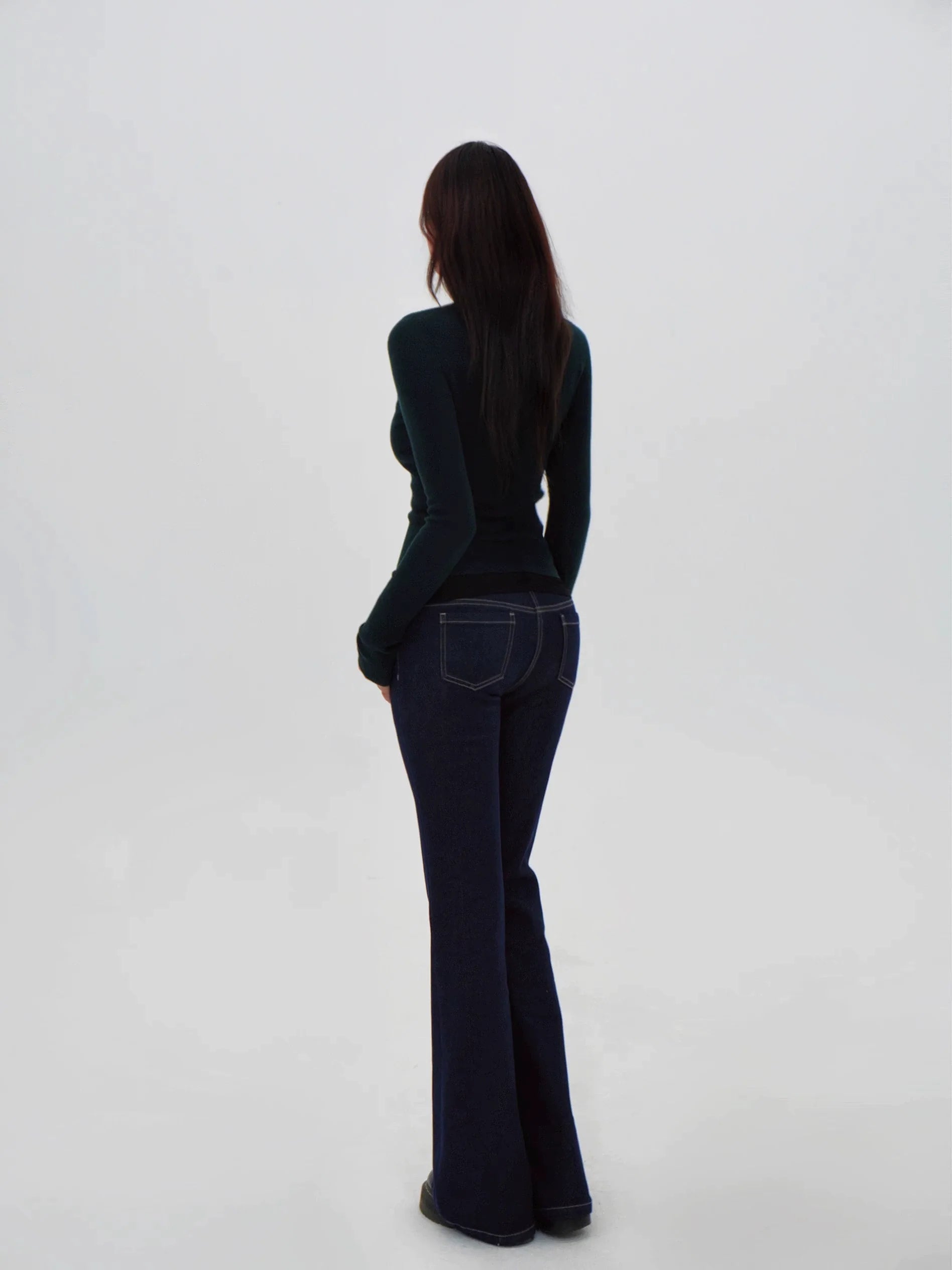 Dark Wash Contrast Stitch Flares Jeans