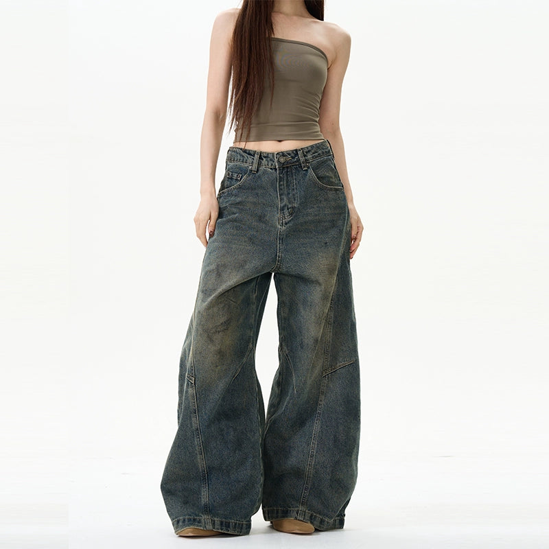 Extreme Wide-Leg Vintage Wash Jeans