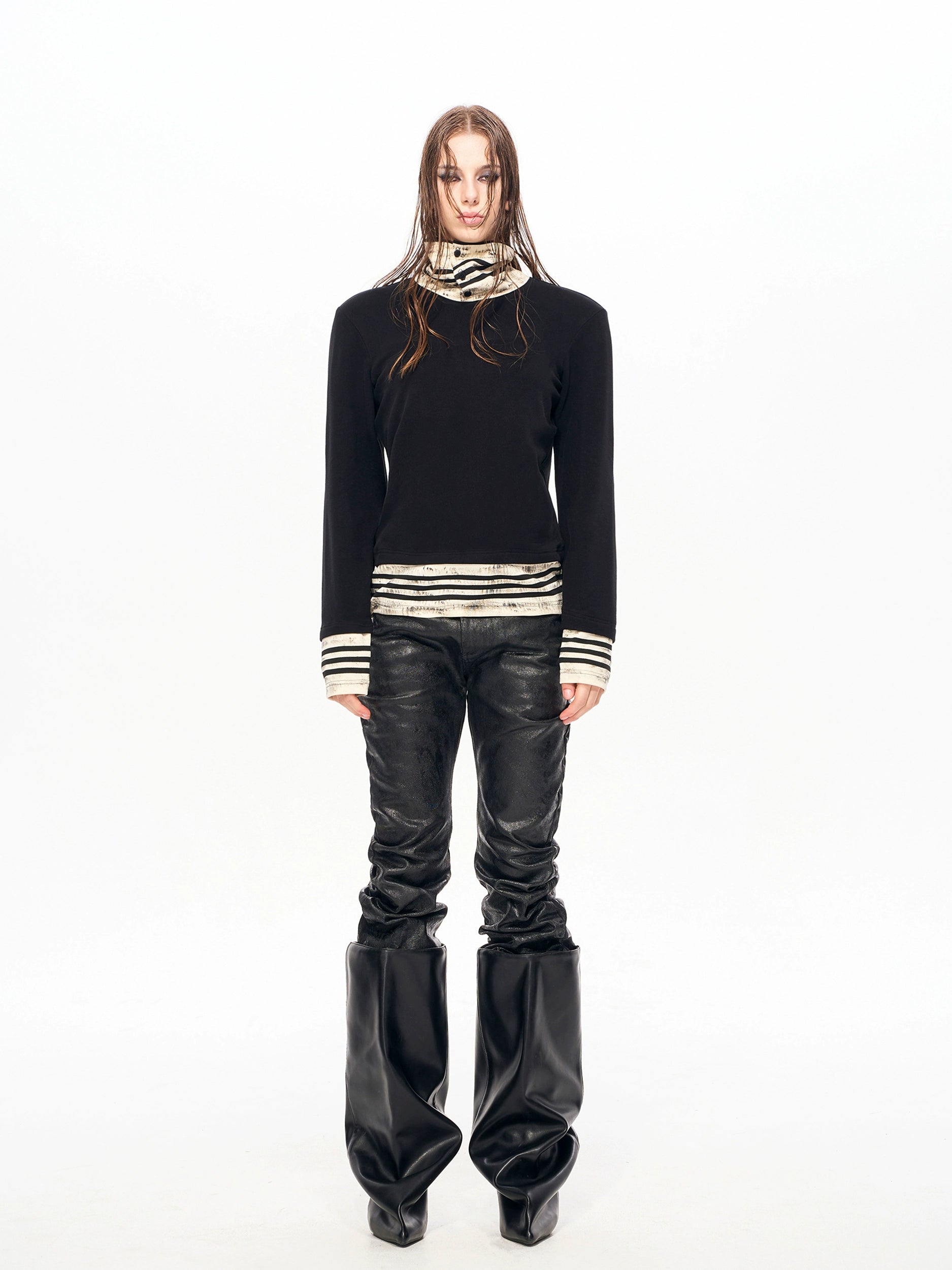 Monochrome Stripe Collar Knit Top