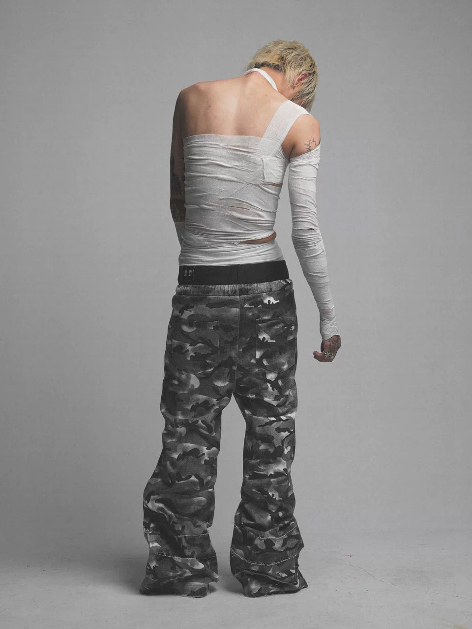 Smoke Camo Double‑Waistband Trousers