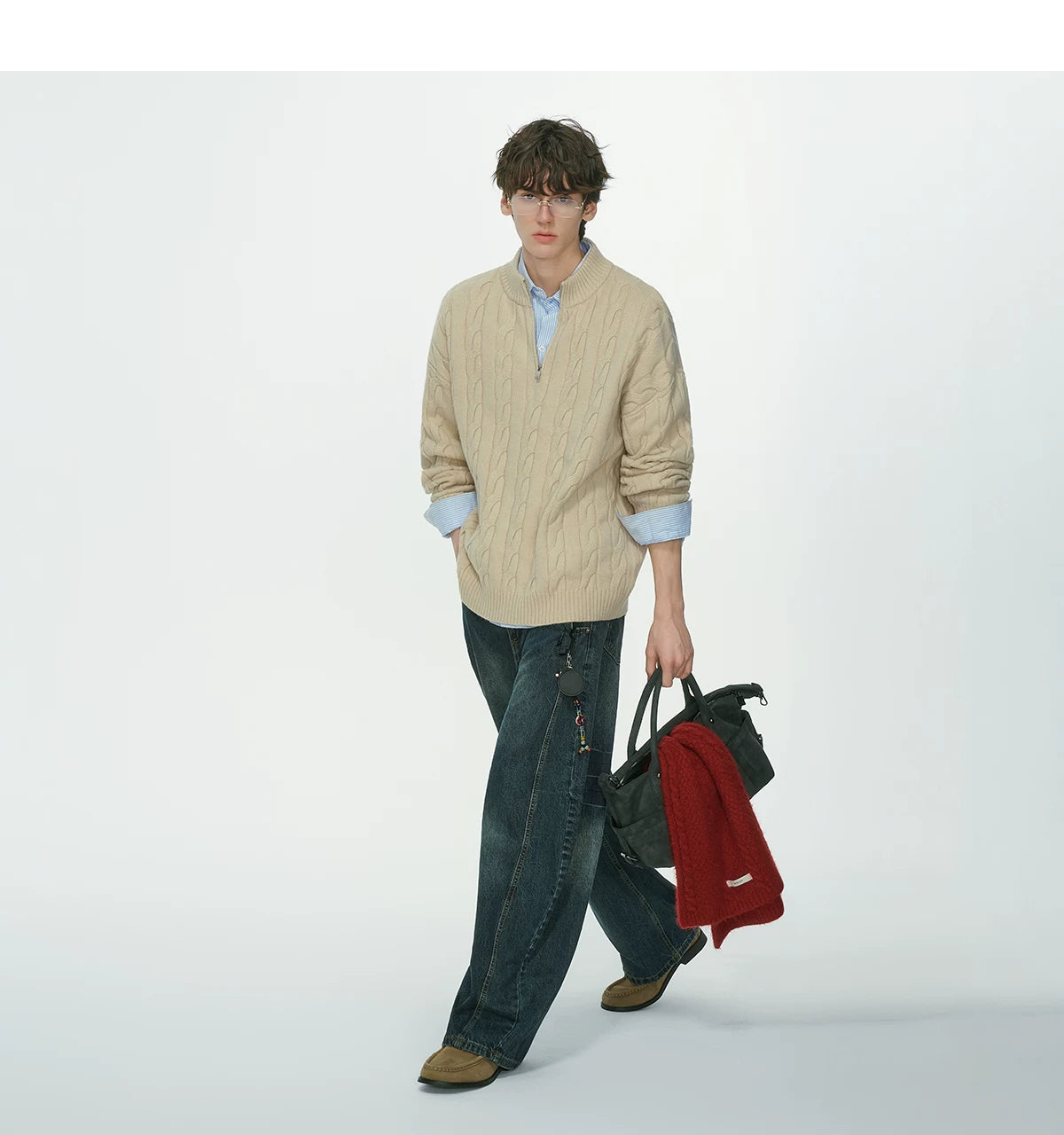 Auburn Studio Cable-Knit Half‑Zip Sweater
