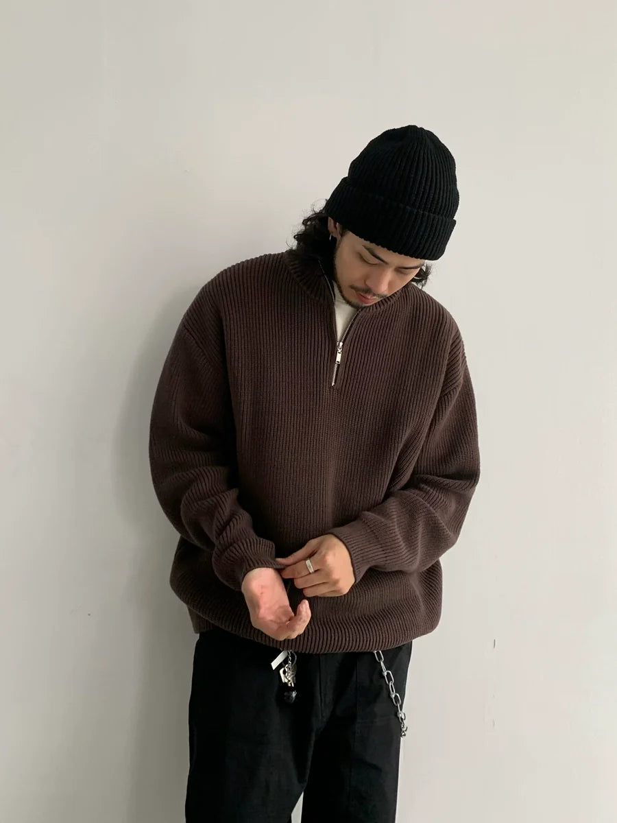 Turtleneck Half Zip Knit Sweater - chiclara