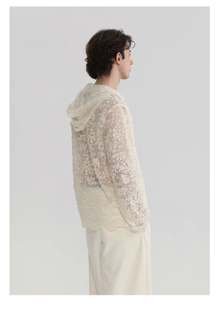 Ivory Bloom Hooded Lace Shirt