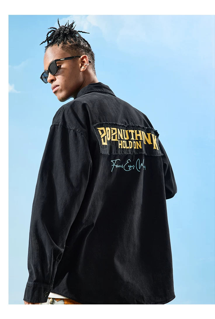 Graphic Embroidered Oversized Button-Up Shirt