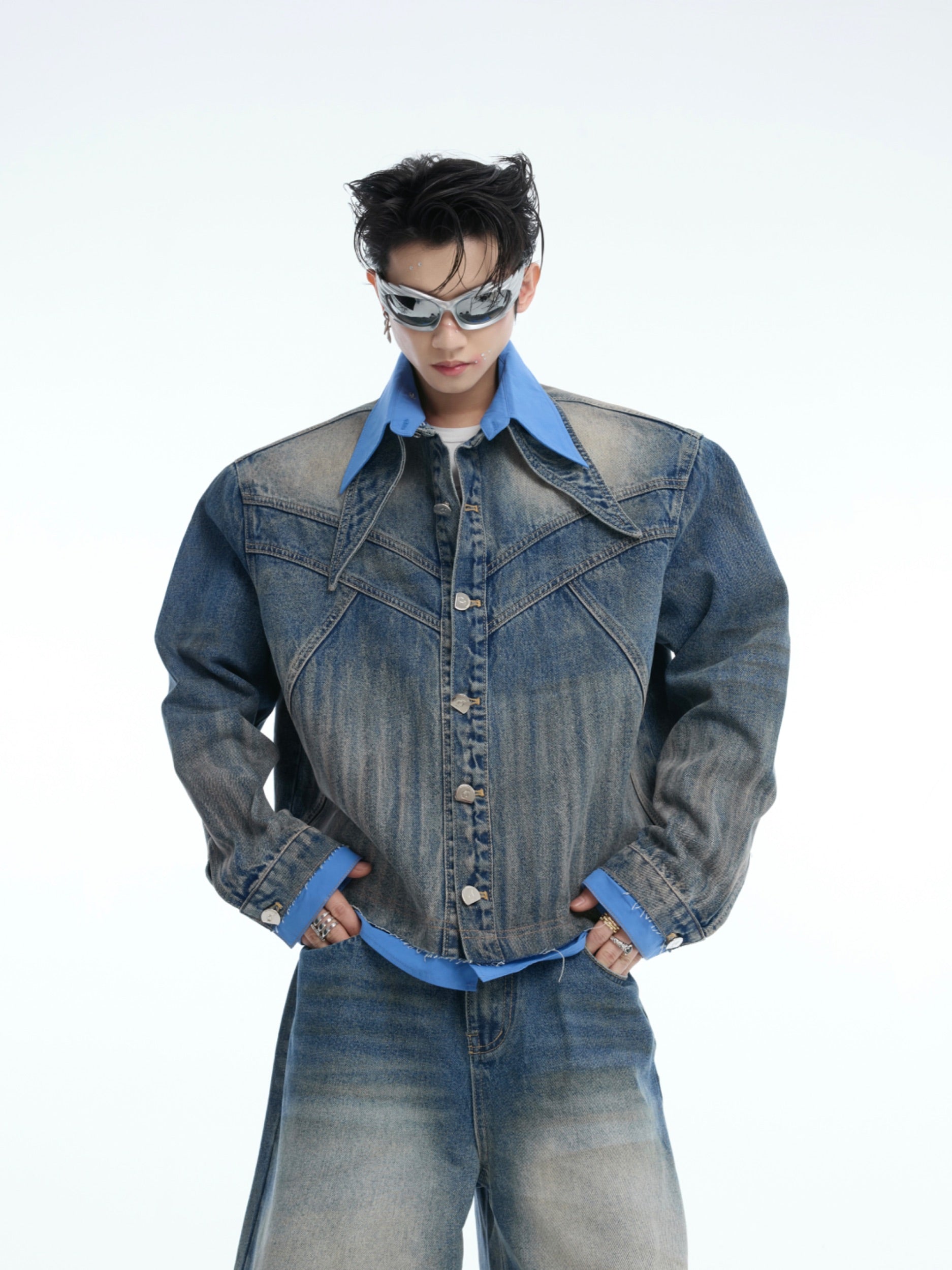 Layered Deconstructed Denim Trucker Jacket