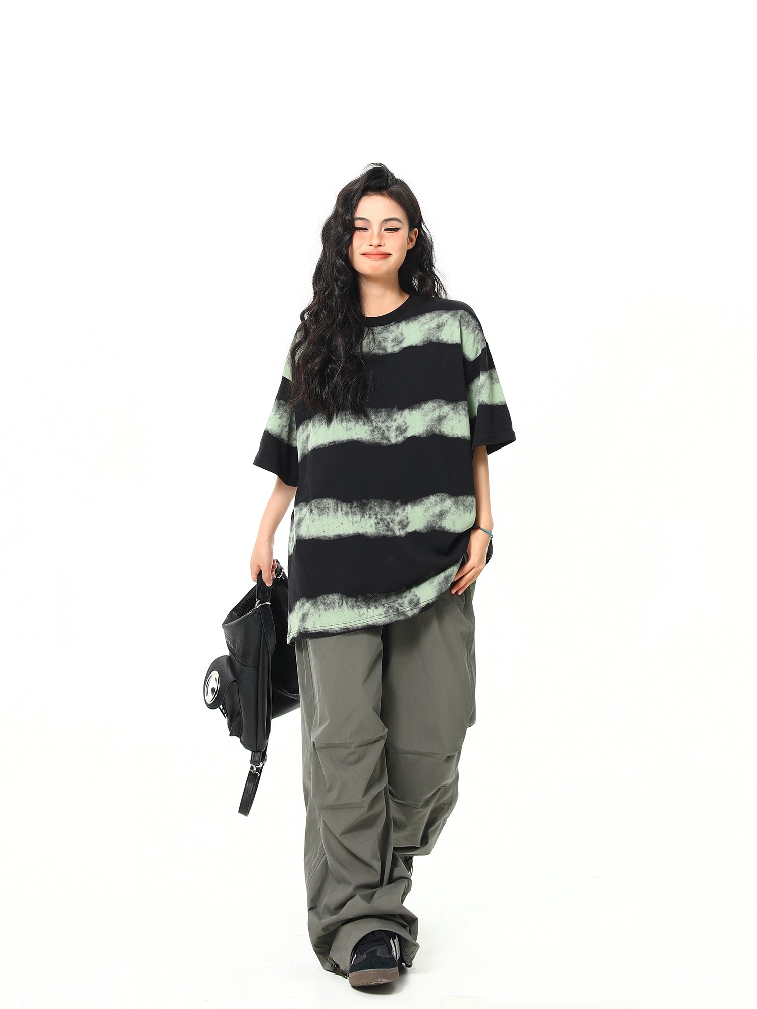 Acid Wash Striped Oversized Tee