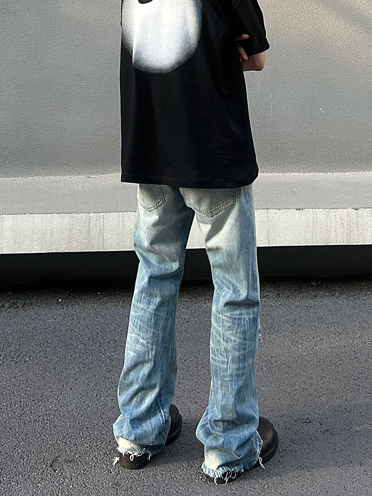 Washed Storm Distressed Wide Jeans