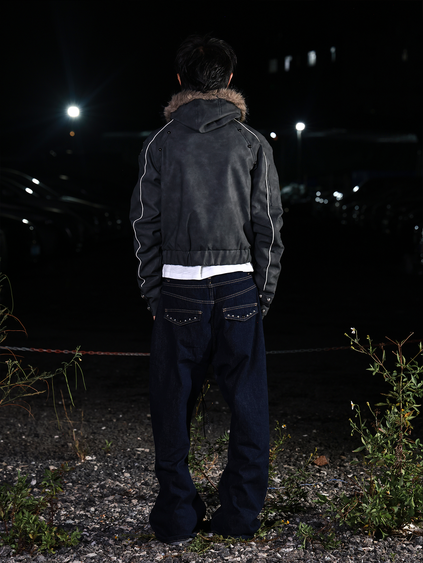 Faux Fur Hood Cropped PU Jacket