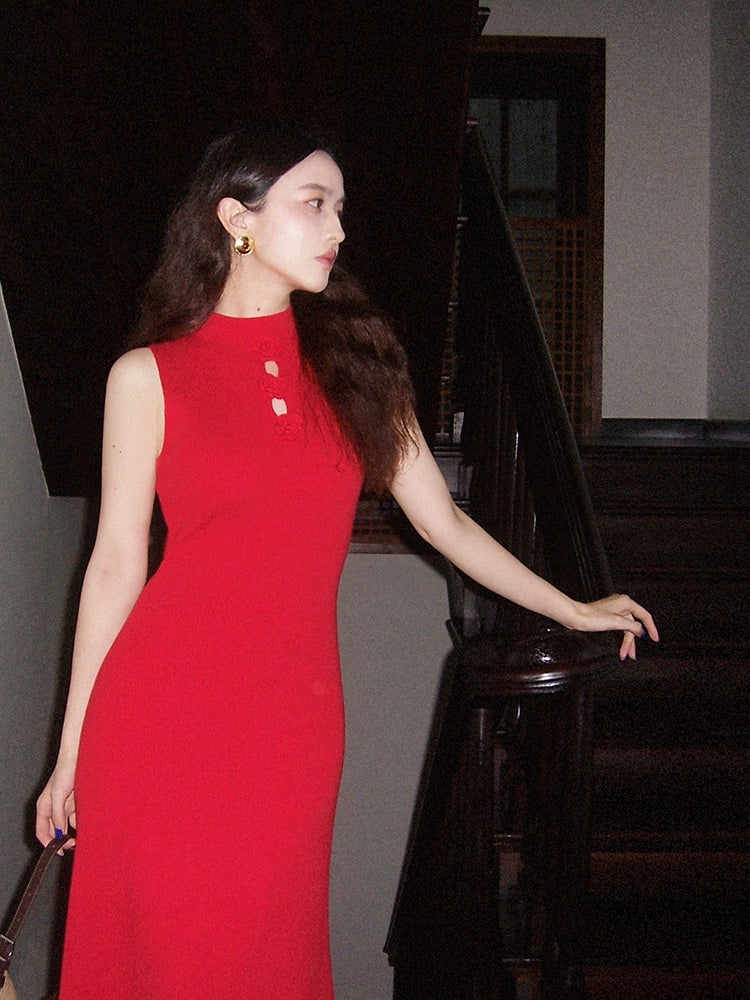 Sleeveless Mandarin Collar Dress