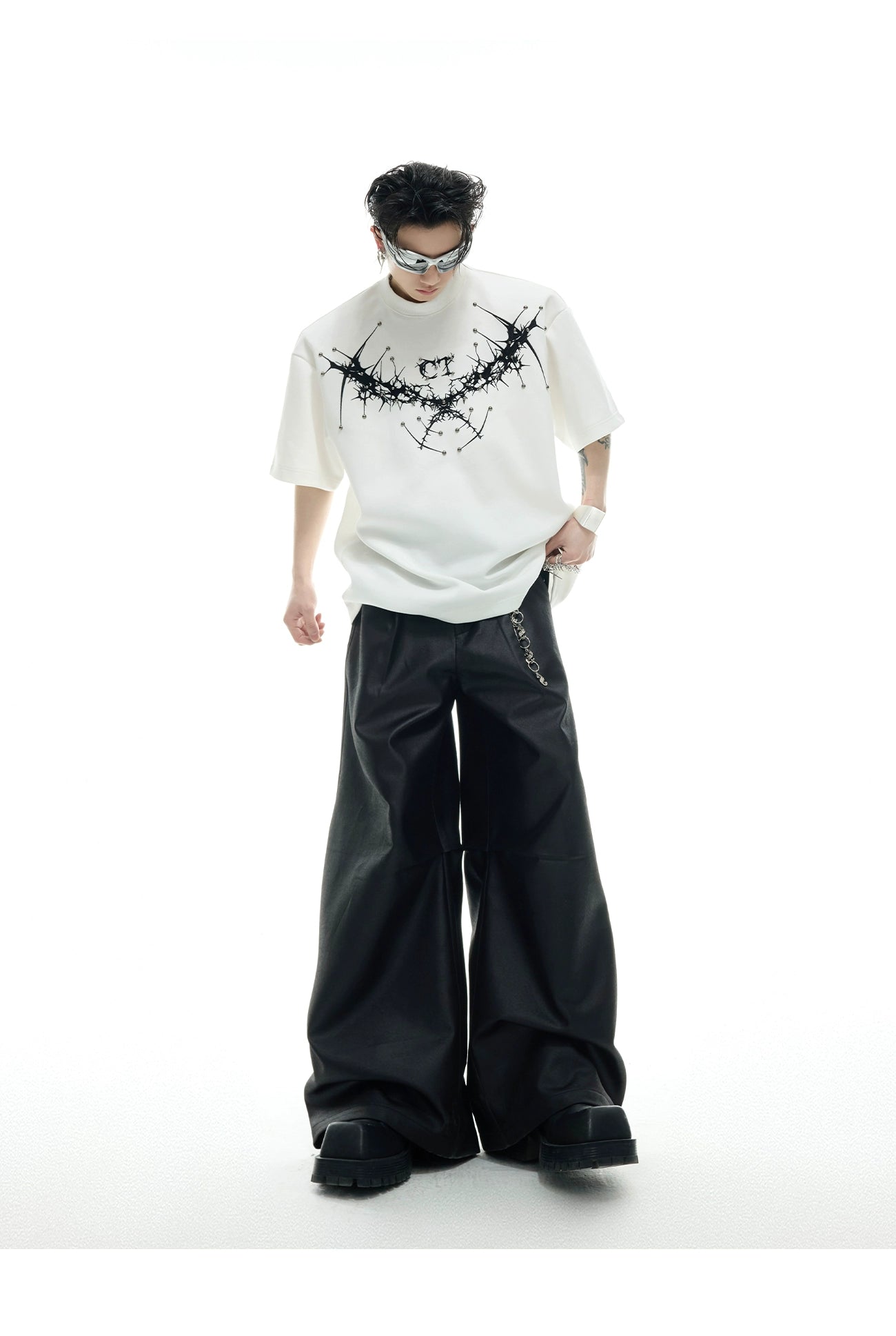Gothic Wing Print White T-Shirt