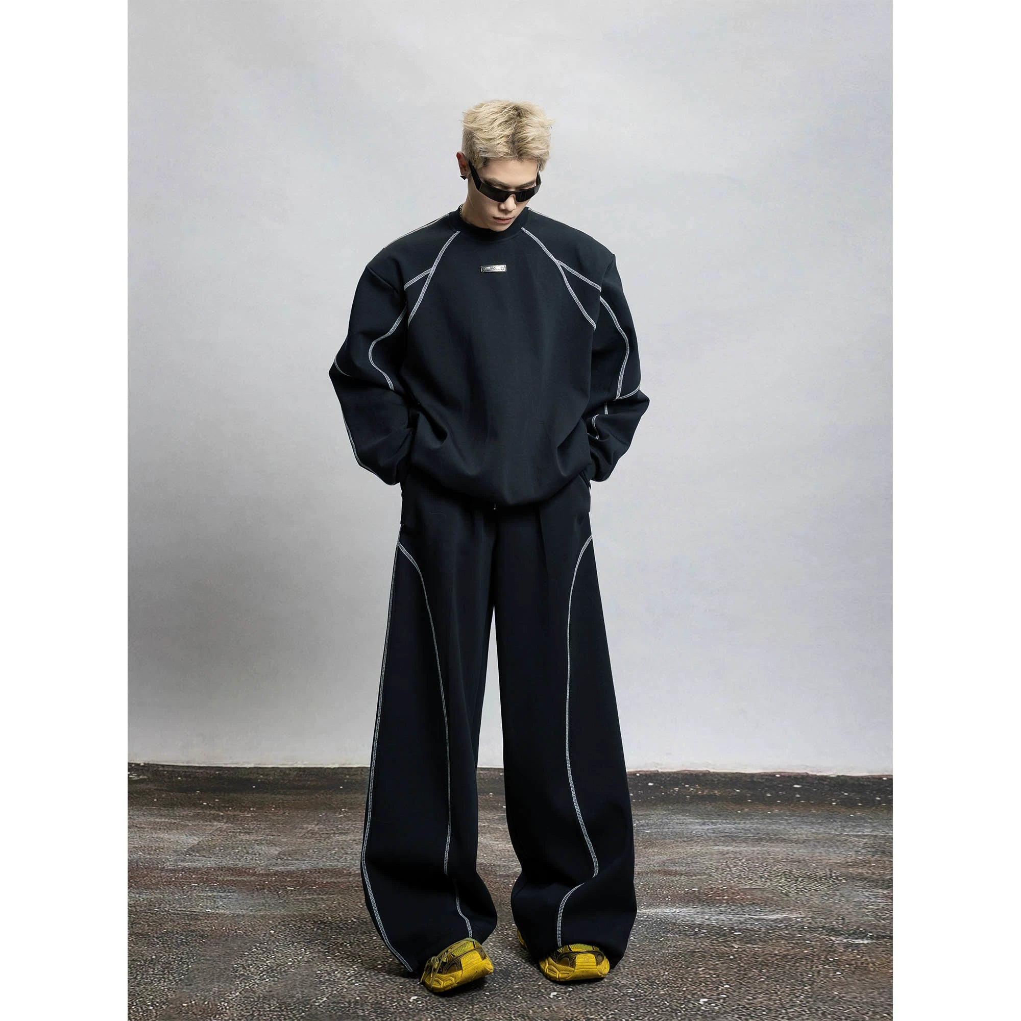 Wide Leg Contrast Stitch Sweatpants