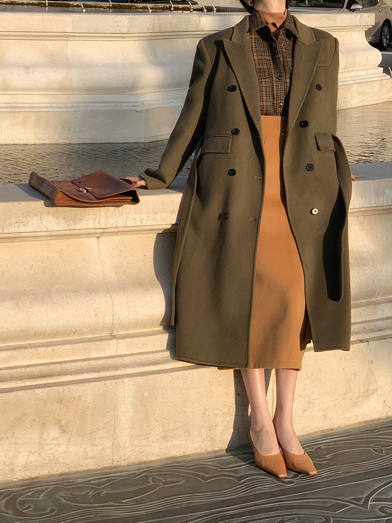 Olive Double-Breasted Coat