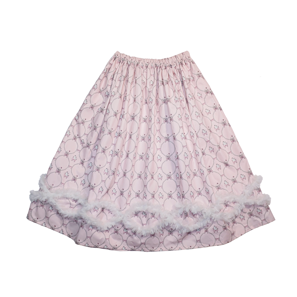 Pink Tulle Trim Midi Skirt