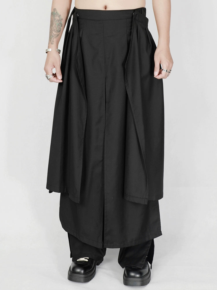 Avant-Garde Wide-Leg Draped Black Trousers