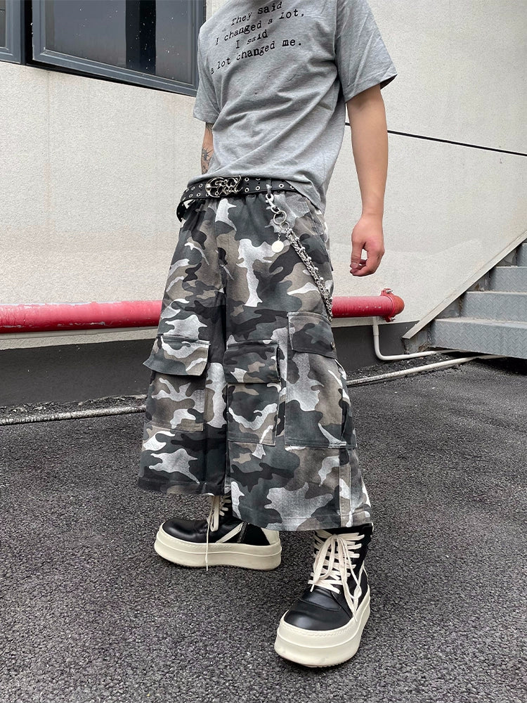 Monochrome Camo Cargo Shorts
