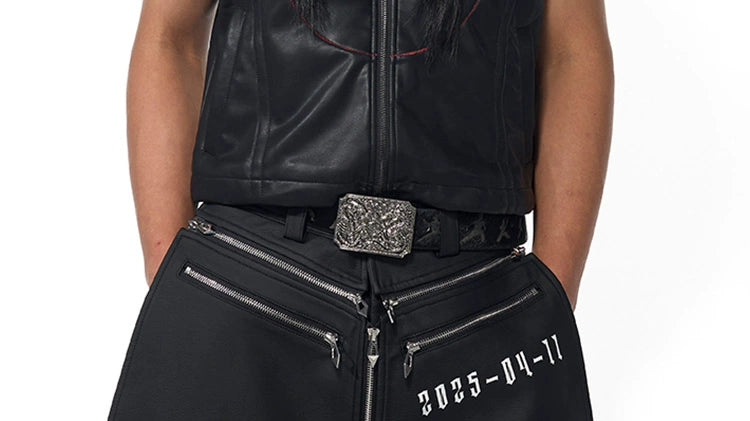 Black Sleeveless Hooded Leather Vest