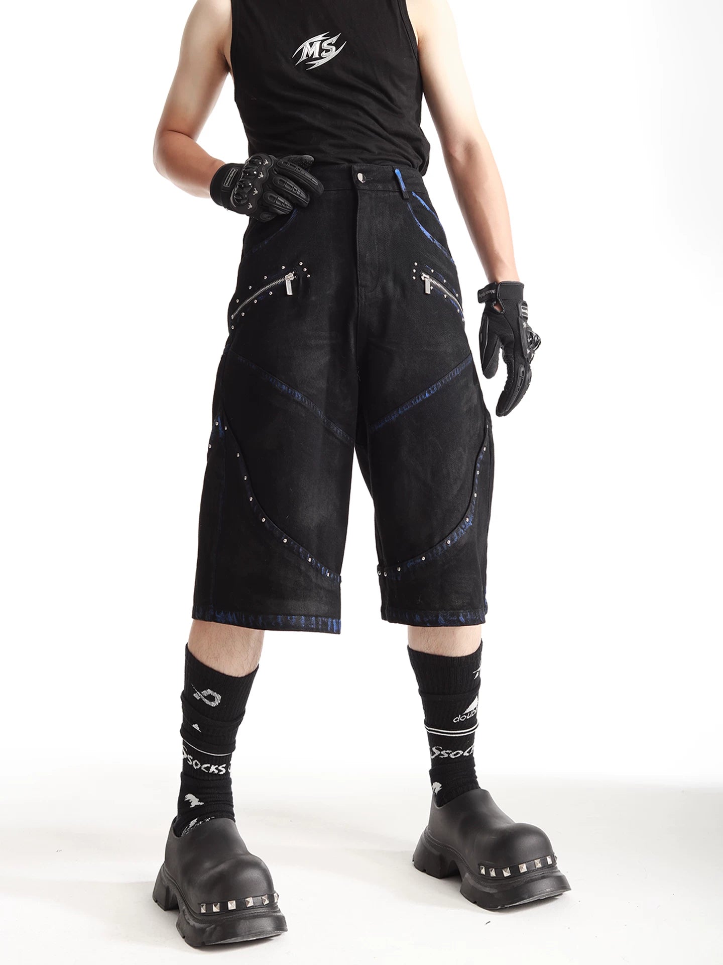Midnight Circuit Studded Denim Shorts