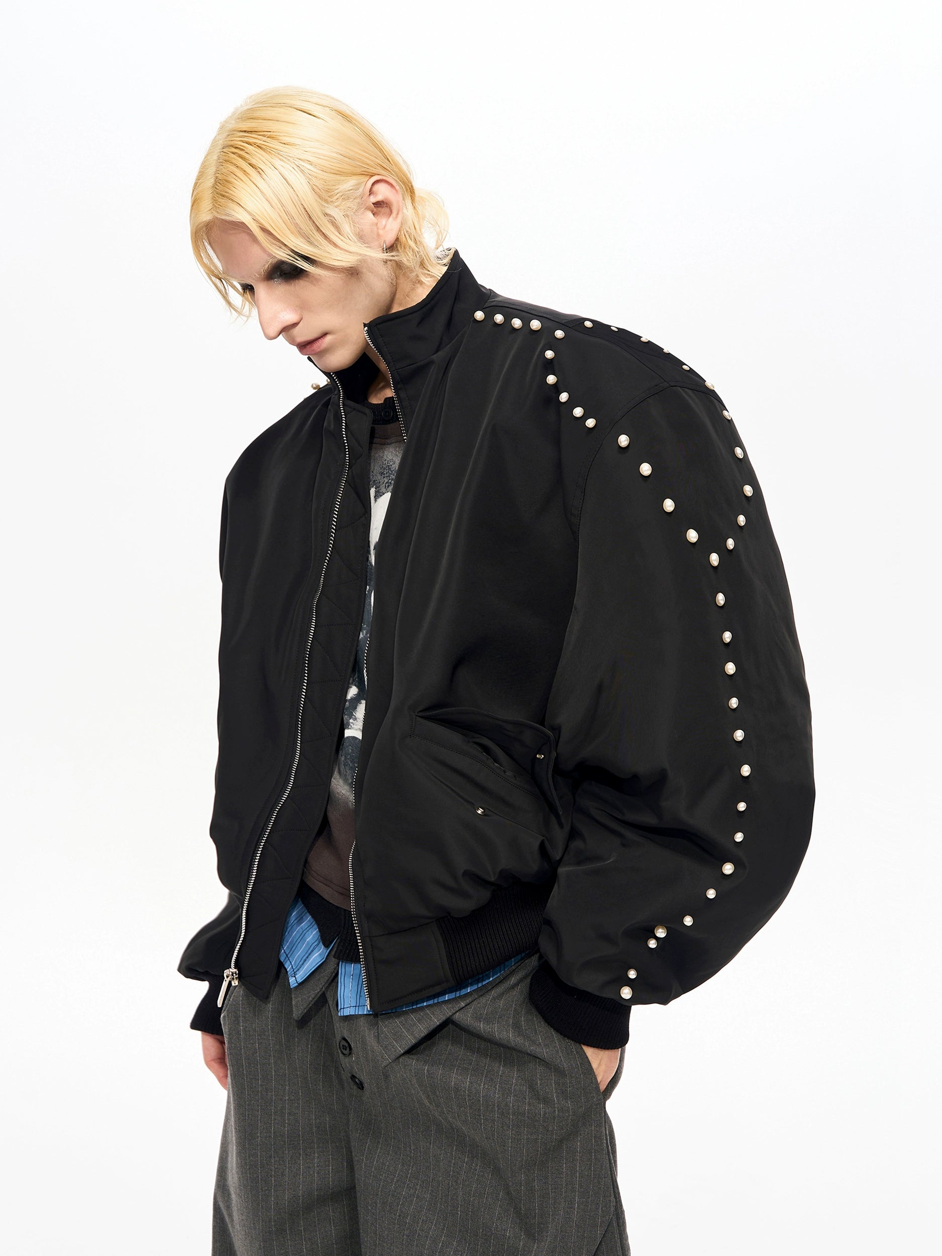 Plum Nova Studded Bomber Jacket