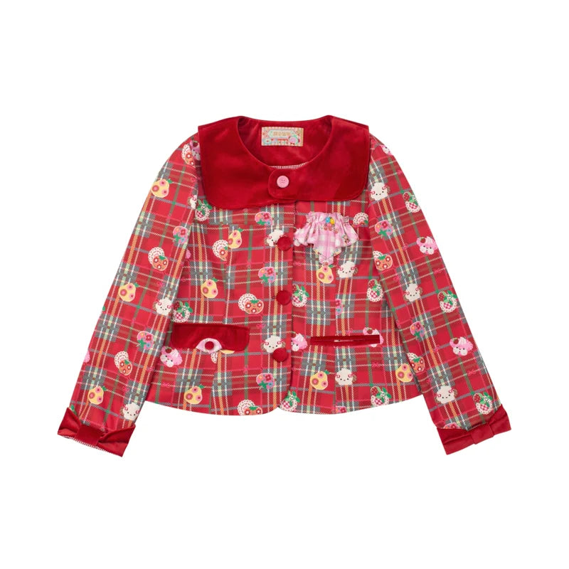 Plaid Lace Ruffle Coat and Skirt Set