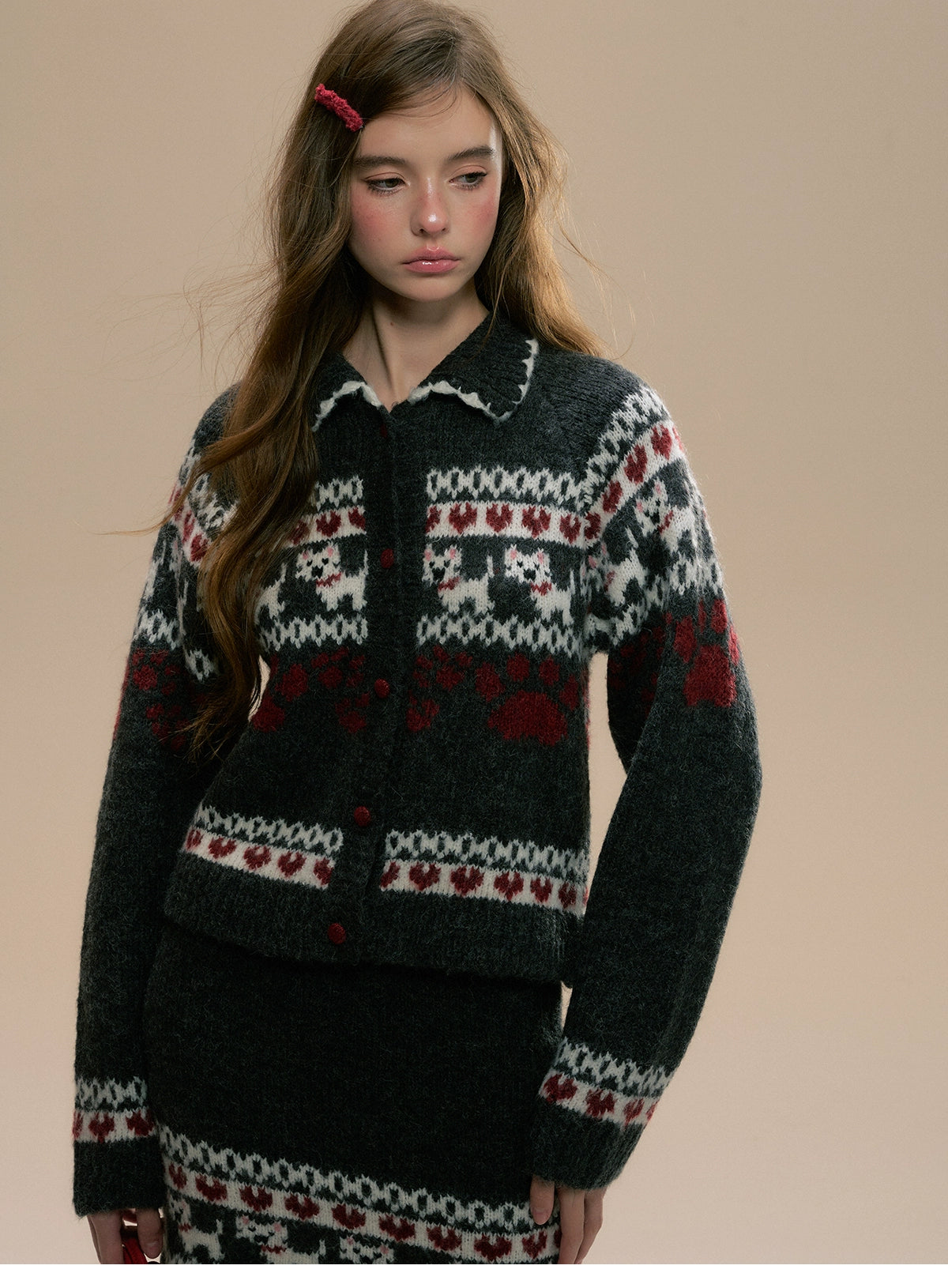 Fair Isle Knit Winter Sweater and Skirt Set