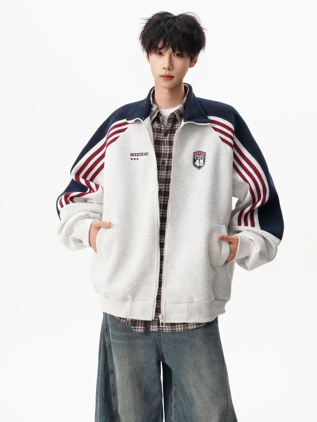 Varsity Track Stripe Zip Bomber Sweater
