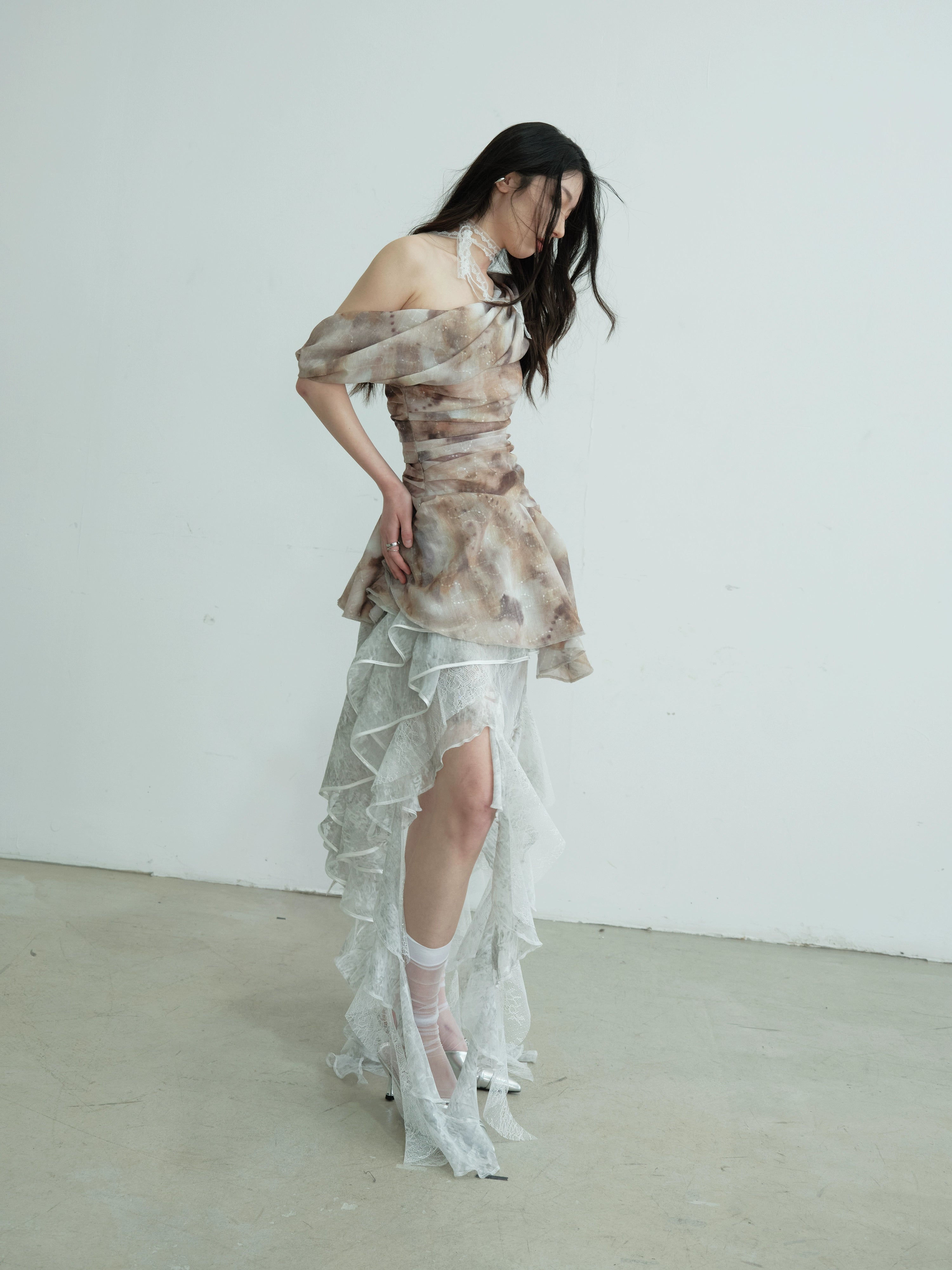 Printed Ruffle Hem Vest