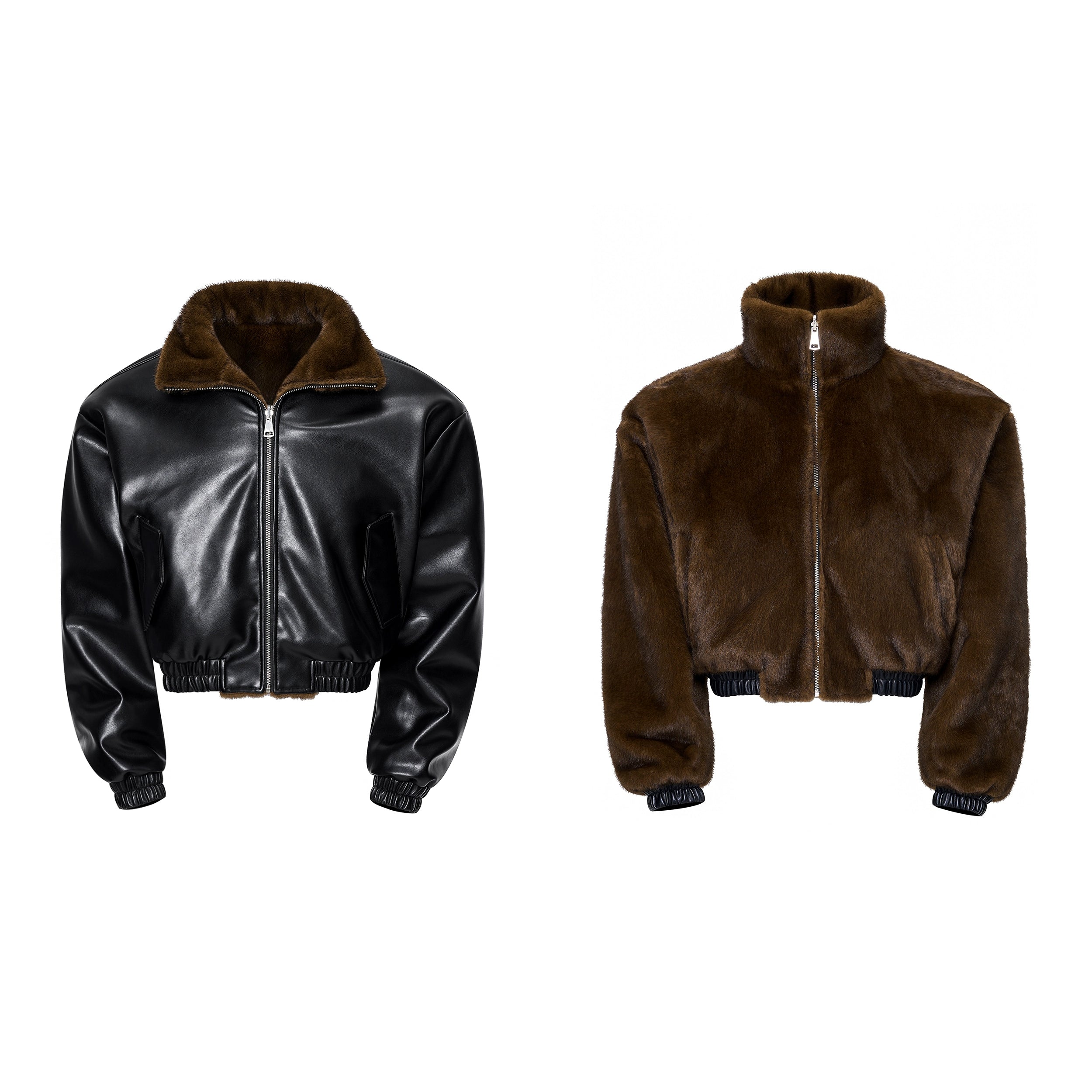 Brown Faux Fur Bomber Jacket and Wide Leg Pants Setup