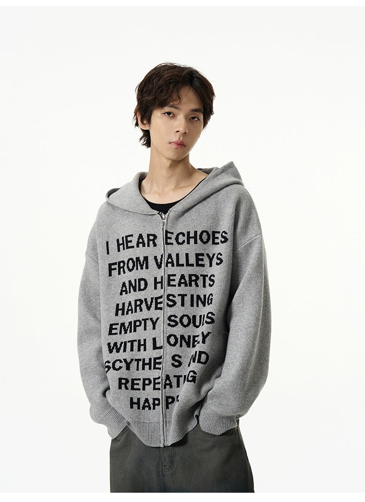 Zip-Up Hoodie with Bold Text Print
