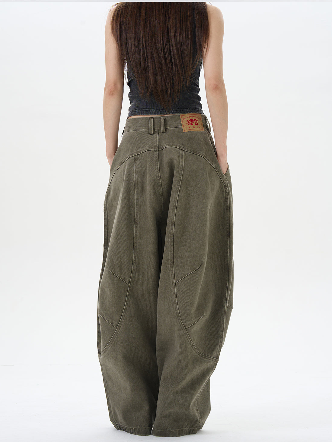 Olive Wide-Leg Cargo Chain Pants