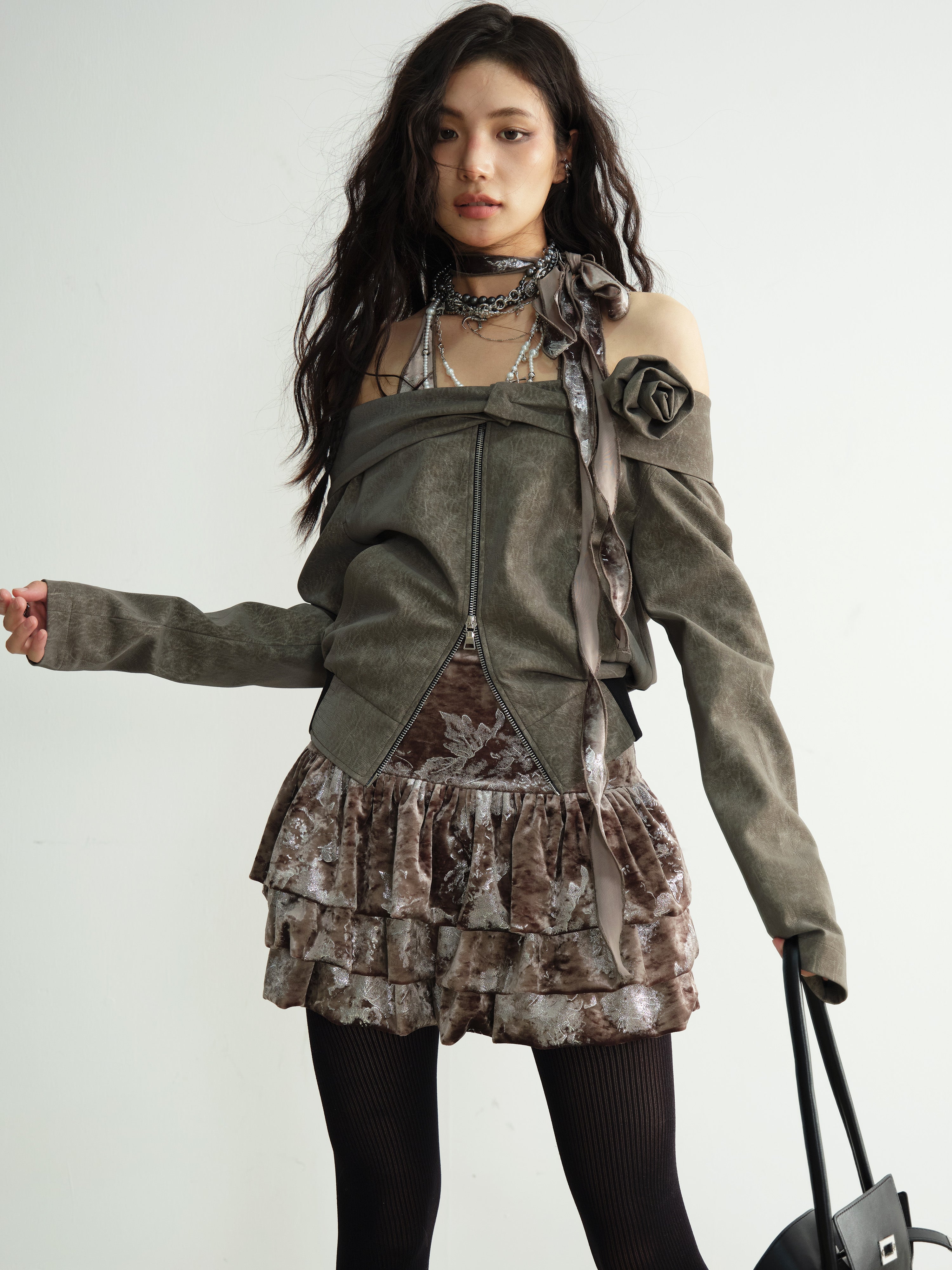 Olive Cropped Suede Moto Jacket