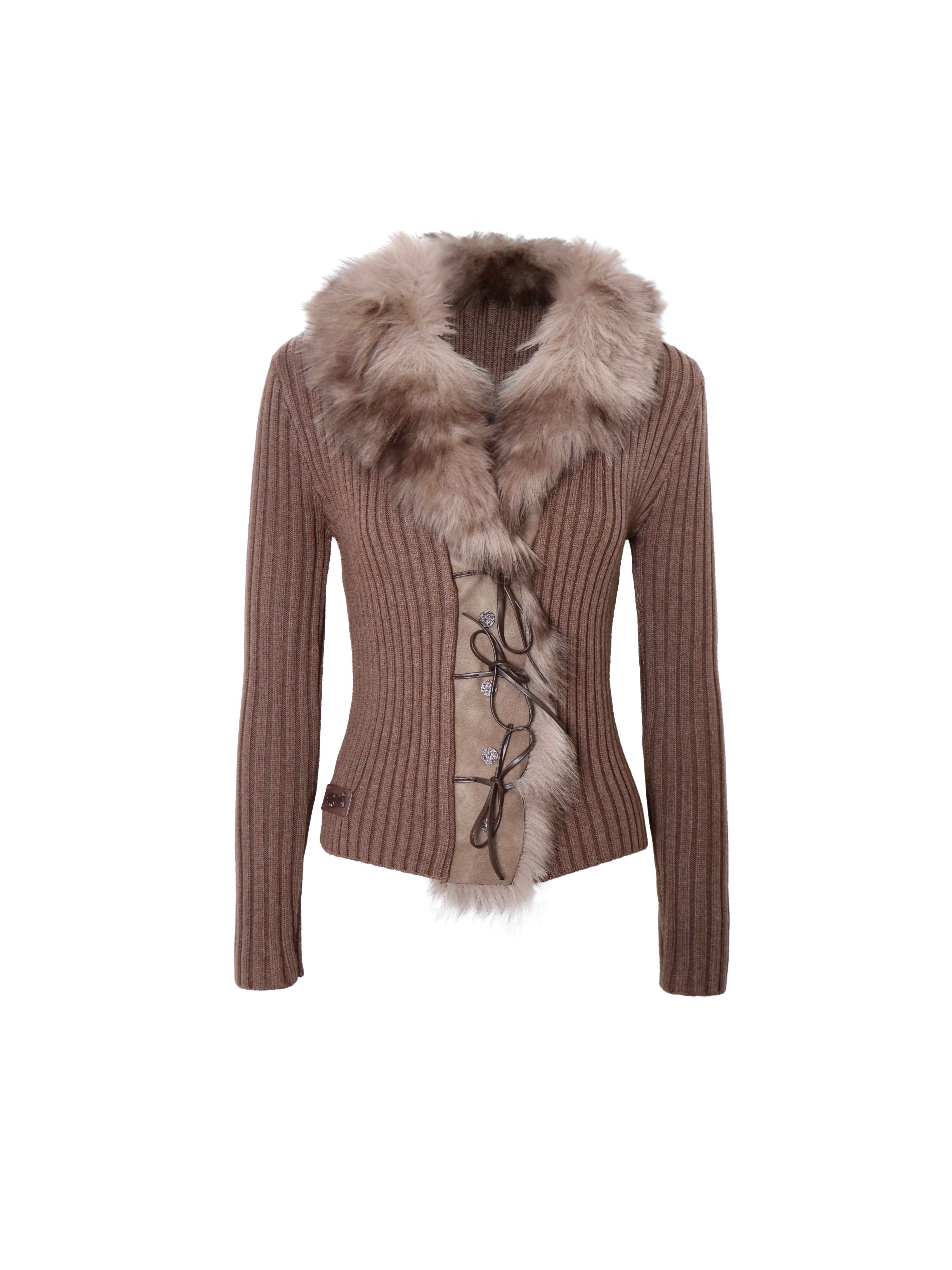 Mocha Frost Faux Fur Trim Cardigan