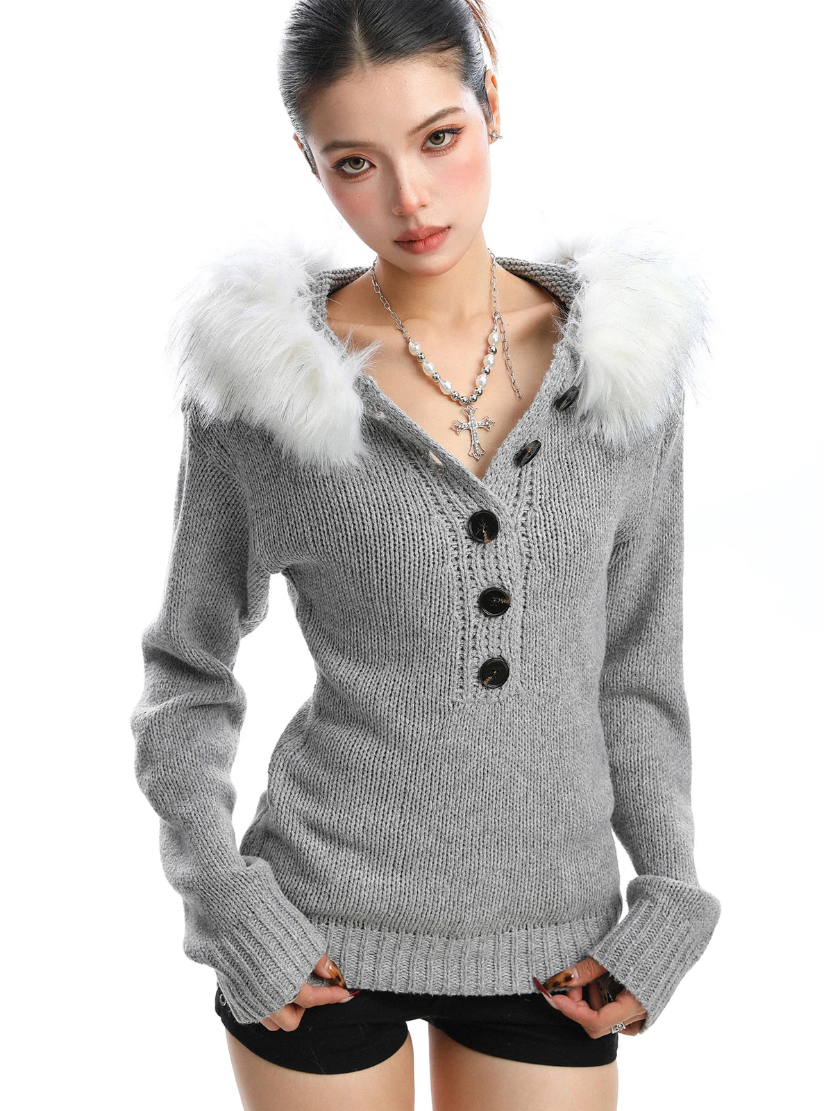 Frost Muse Faux Fur Collar Knit Sweater