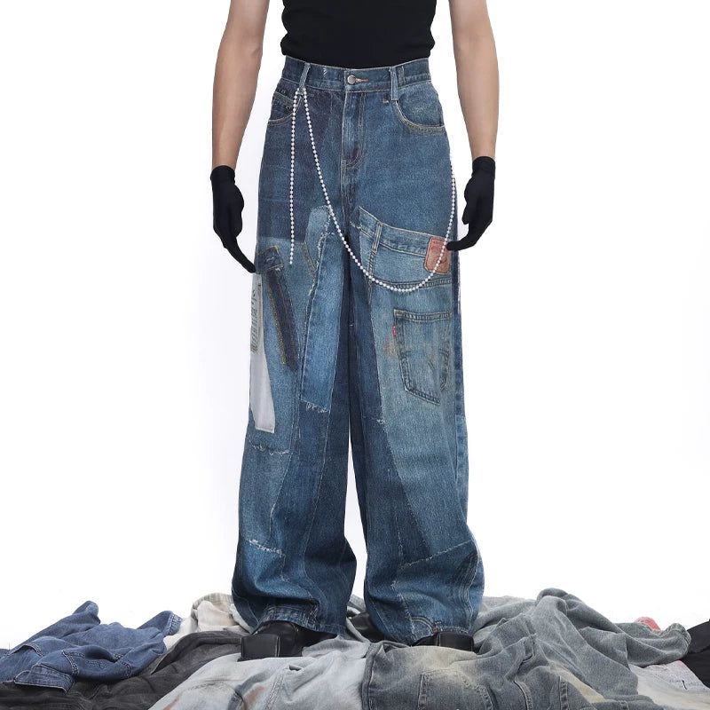Cascade Patchwork Wide-Leg Denim