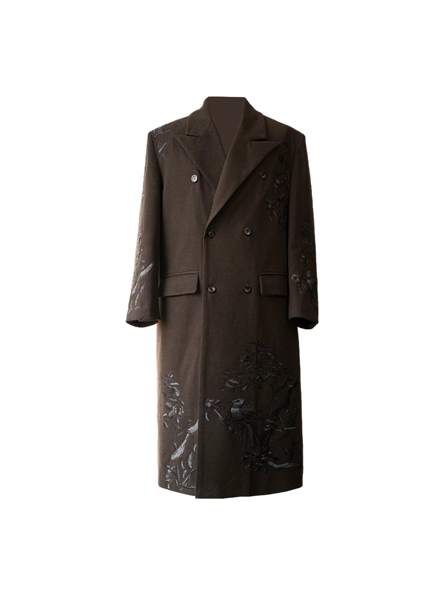 Nocturne Aviary Embroidered Wool Overcoat