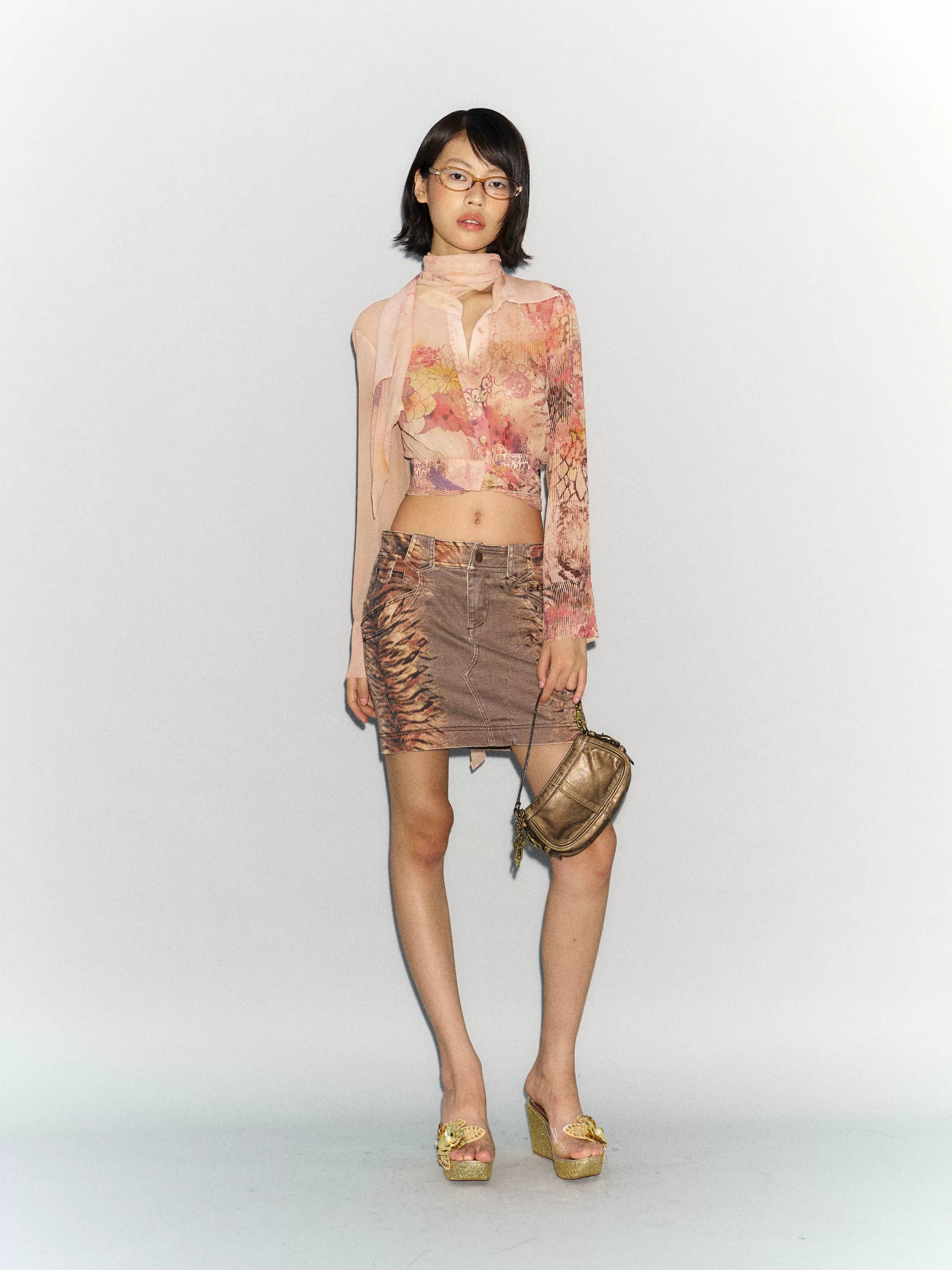 Ember Bloom Sheer Scarf Blouse