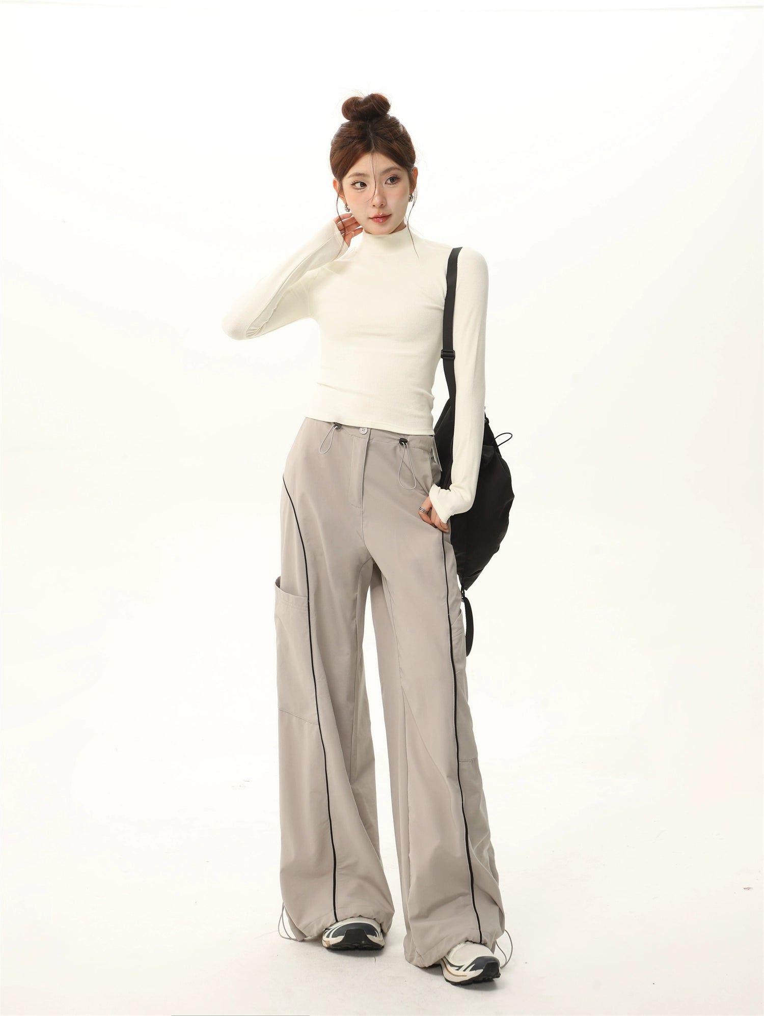 아메리칸 스타일 브러시드 모크넥 롱슬리브 티셔츠