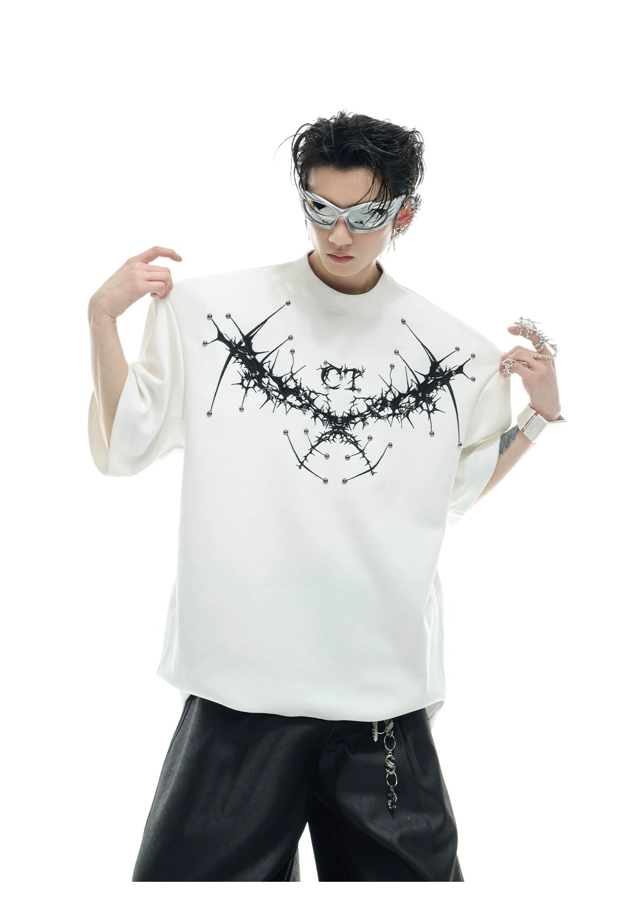 Gothic Wing Print White T-Shirt