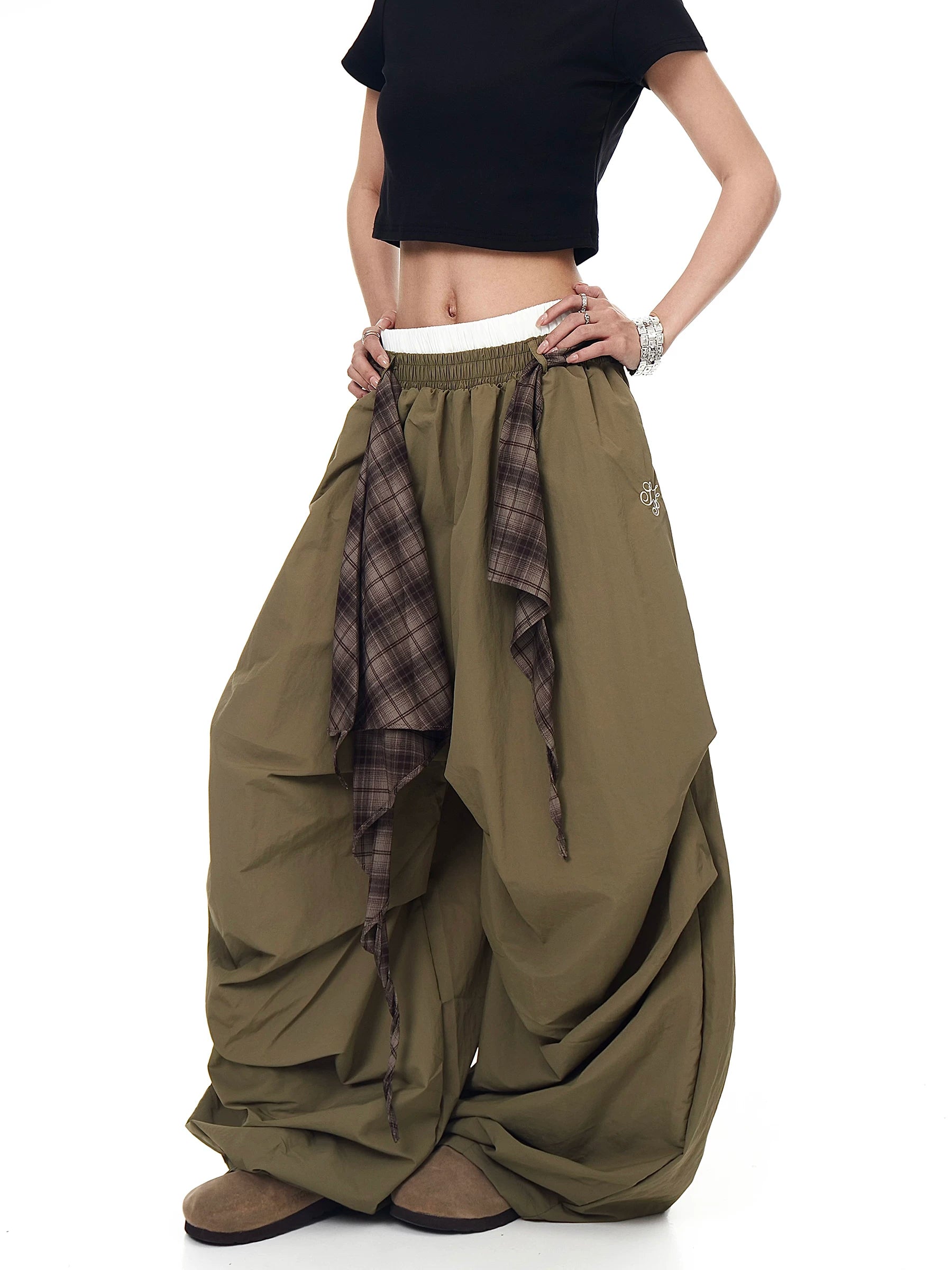 Plaid Shroud Parachute Skirt Pants