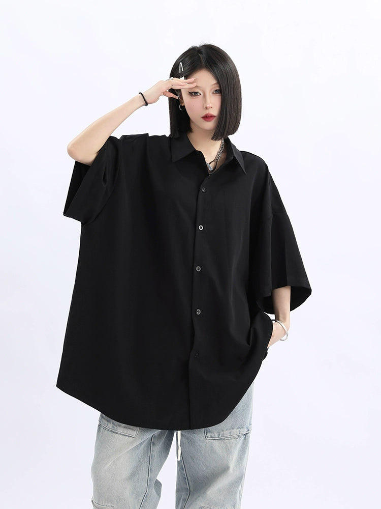 Oversized Black Button-Down Shirt