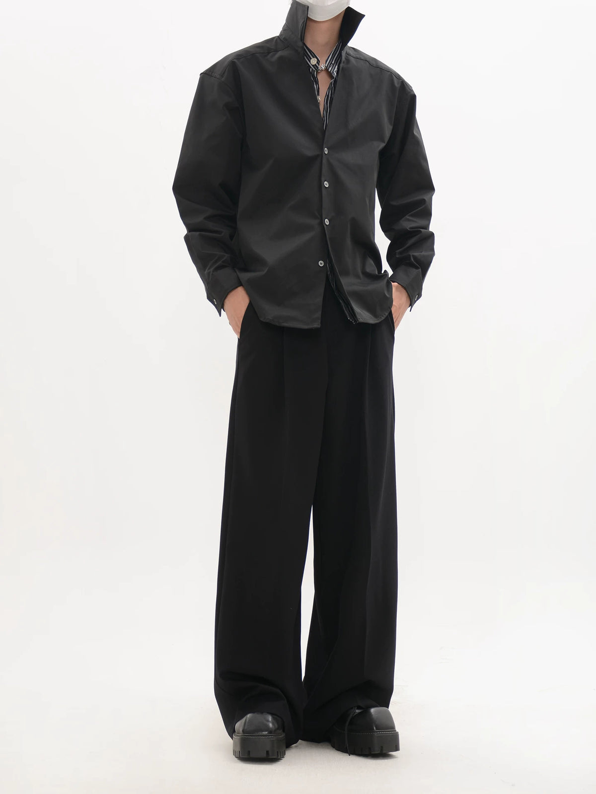 Layered Collar Relaxed Button Front Shirt