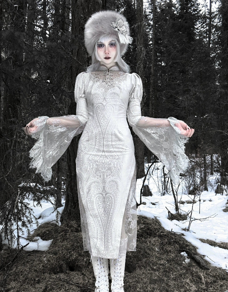 Vintage White Lace Angel Sleeve Dress