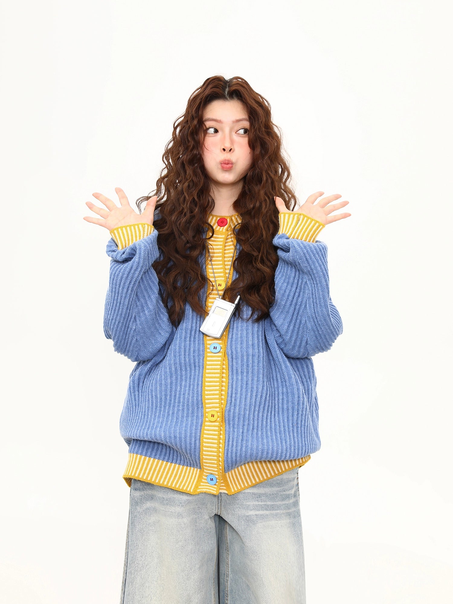 Sky Film Retro Contrast Cardigan