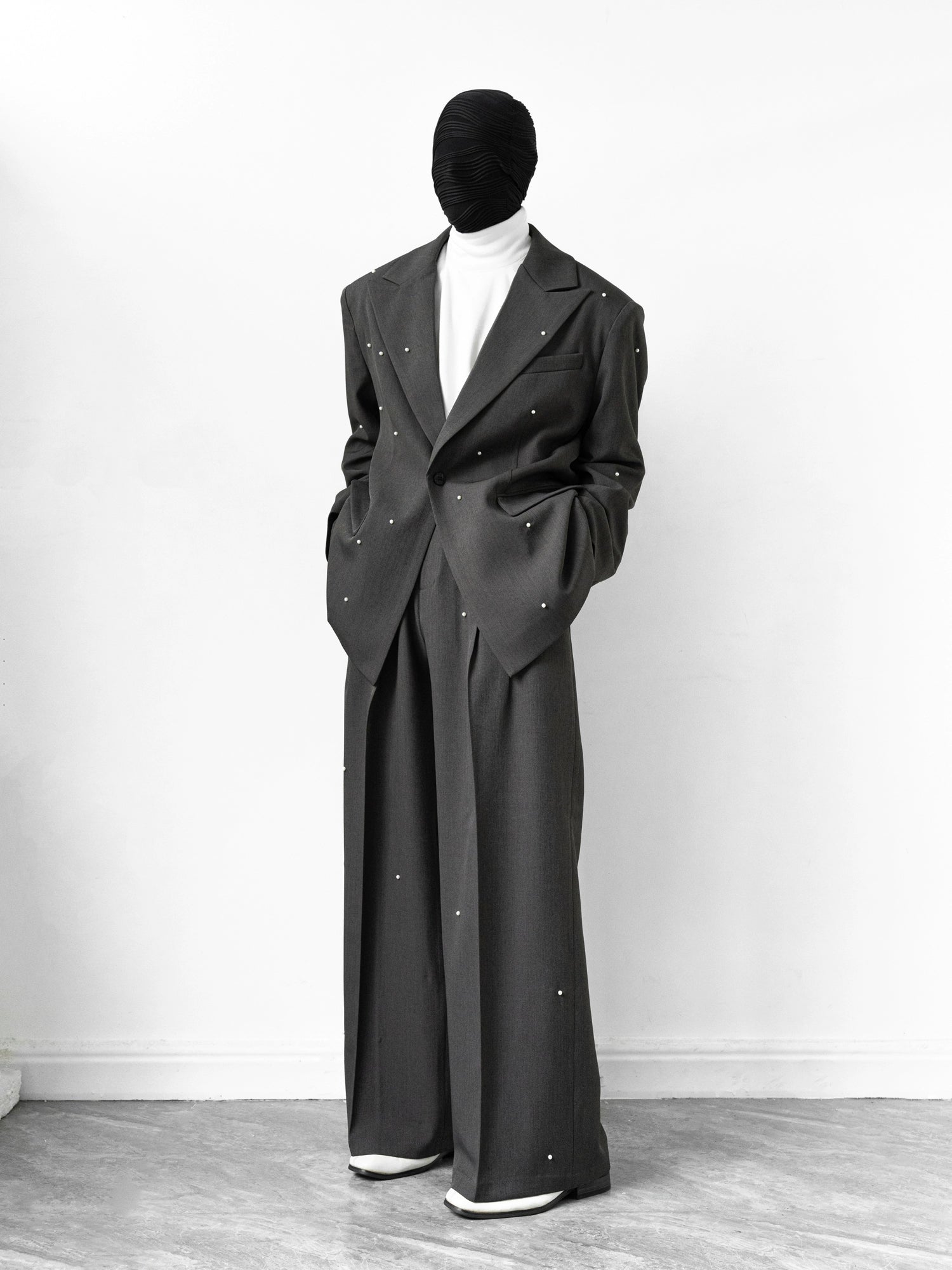 Embellished Charcoal Oversized Suit and Pants