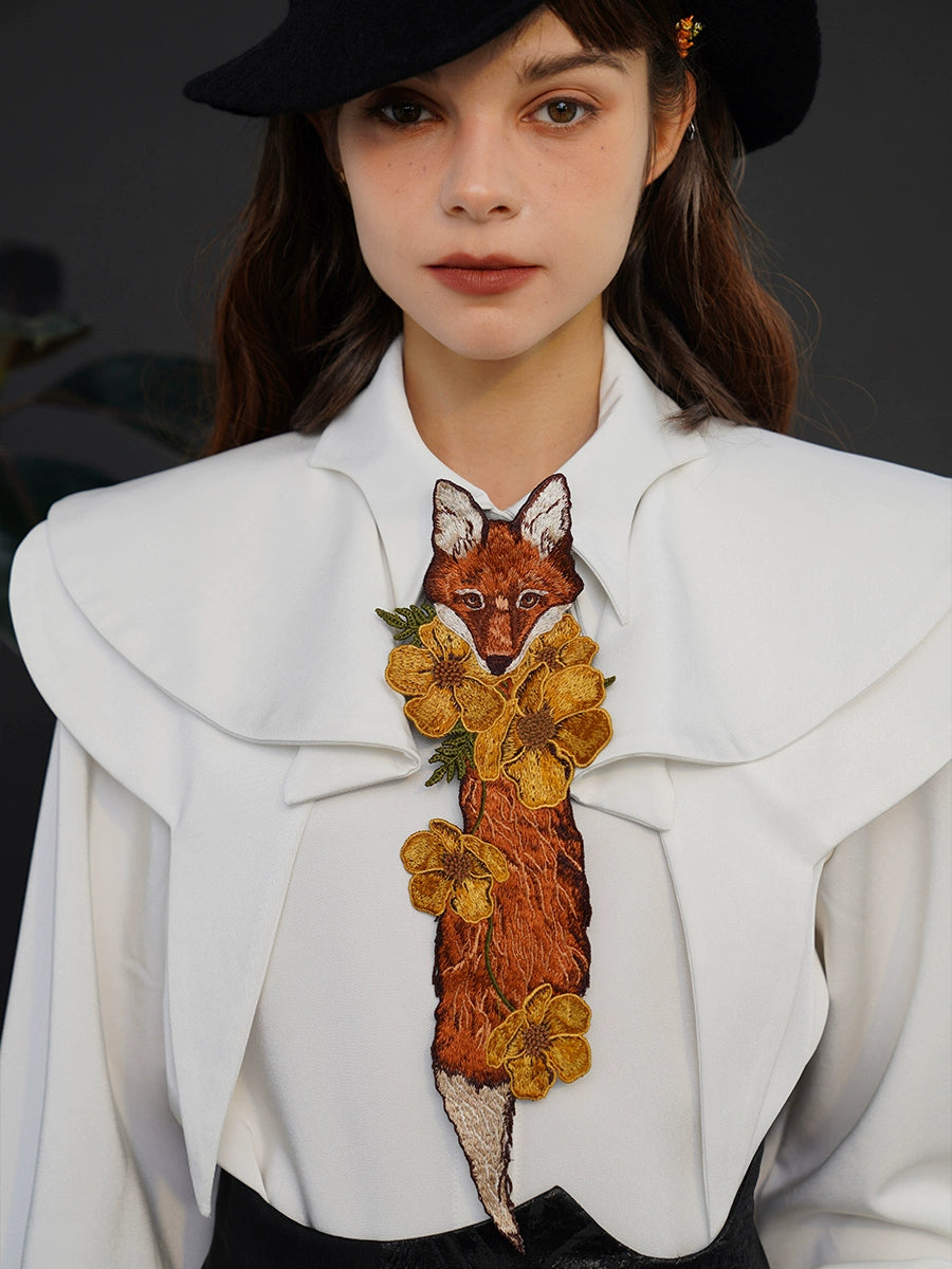 Foxy Flora Embroidered Necktie - chiclara