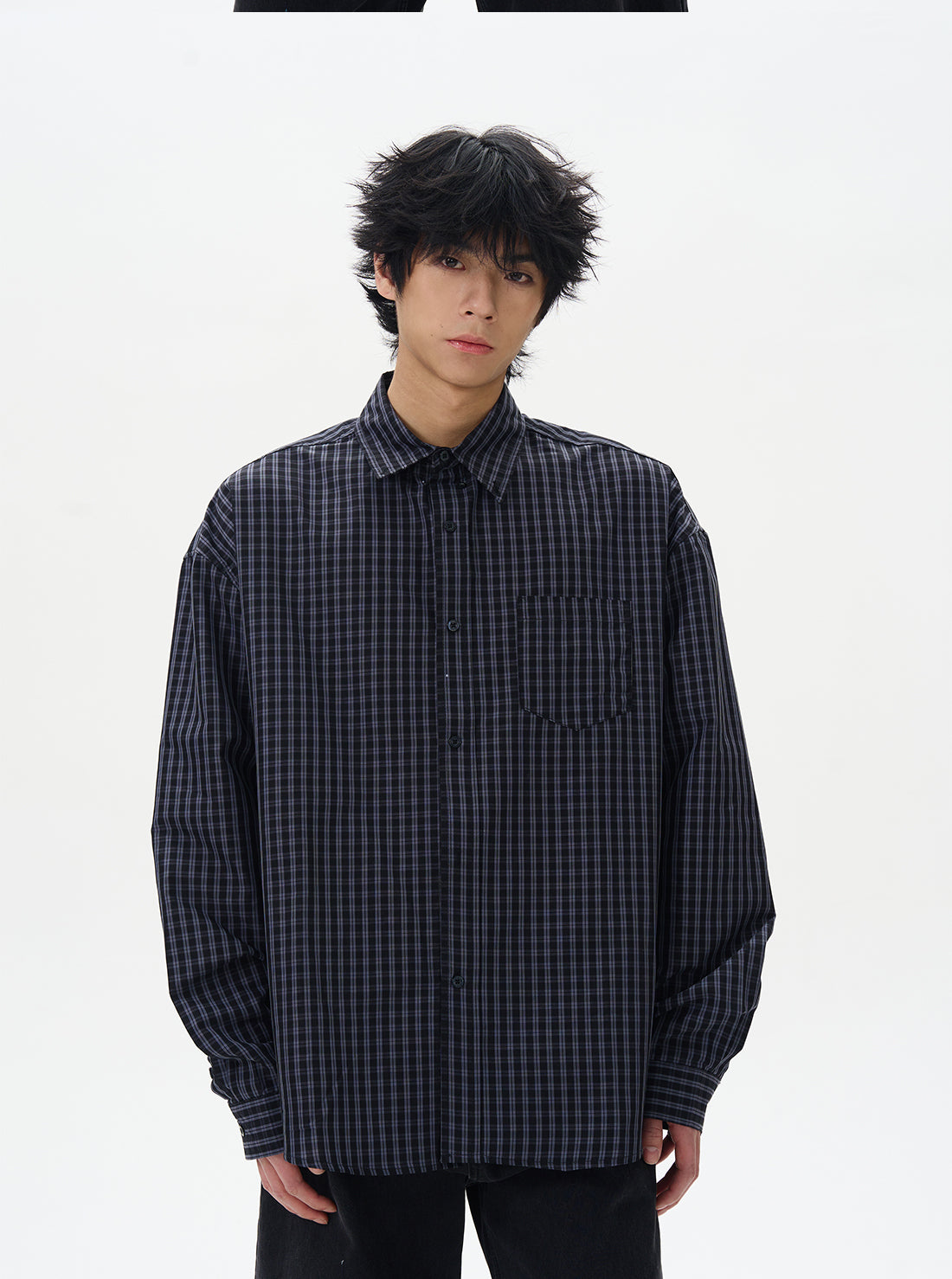 Navy Checkered Relaxed Fit Button-Down
