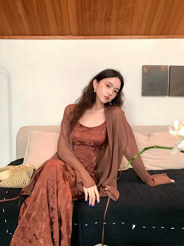 Jacquard Satin Slip Dress