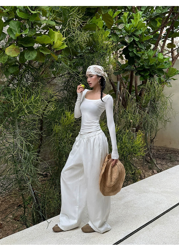 White Cotton Wide Leg Pants