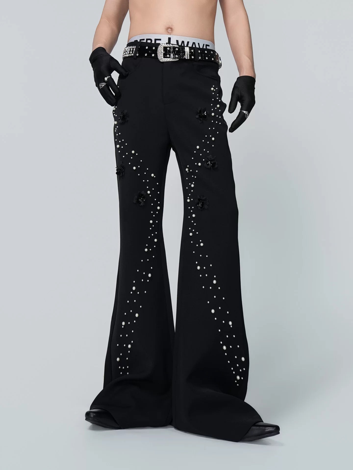 Midnight Blossom Starfall Pearl-Flare Trousers